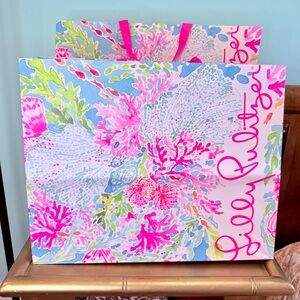 Lilly Pulitzer Floral 2 Gift Bags Bundle - Pink, Green & Blue